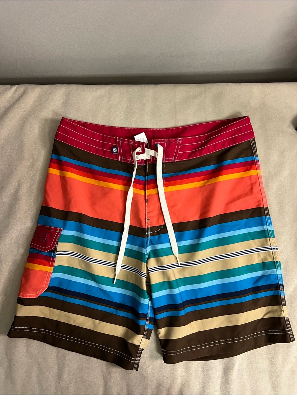 🌊 Sperry Top-Sider Multicolor Striped Board Shorts Trunks Size 32 Coastal Surf